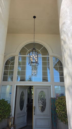 Customer photo review of Farmhouse Wide Clear Glass Cylinder Cage Pendant