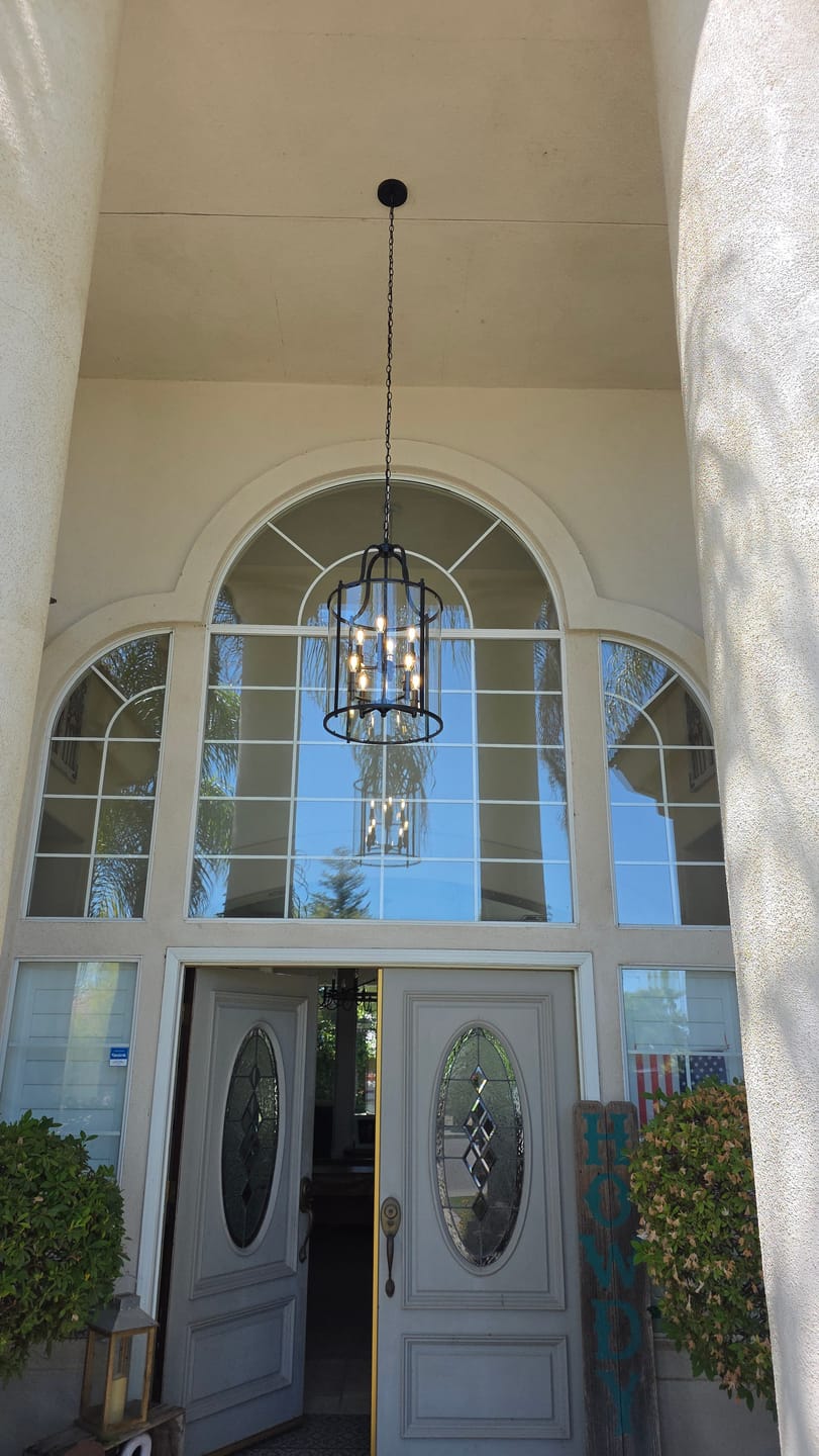 Customer photo review of Farmhouse Wide Clear Glass Cylinder Cage Pendant