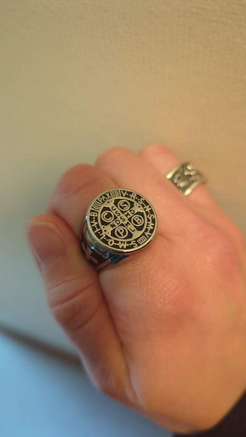 Customer photo review of FREE Today: St. Benedict the Protector Titanium Ring