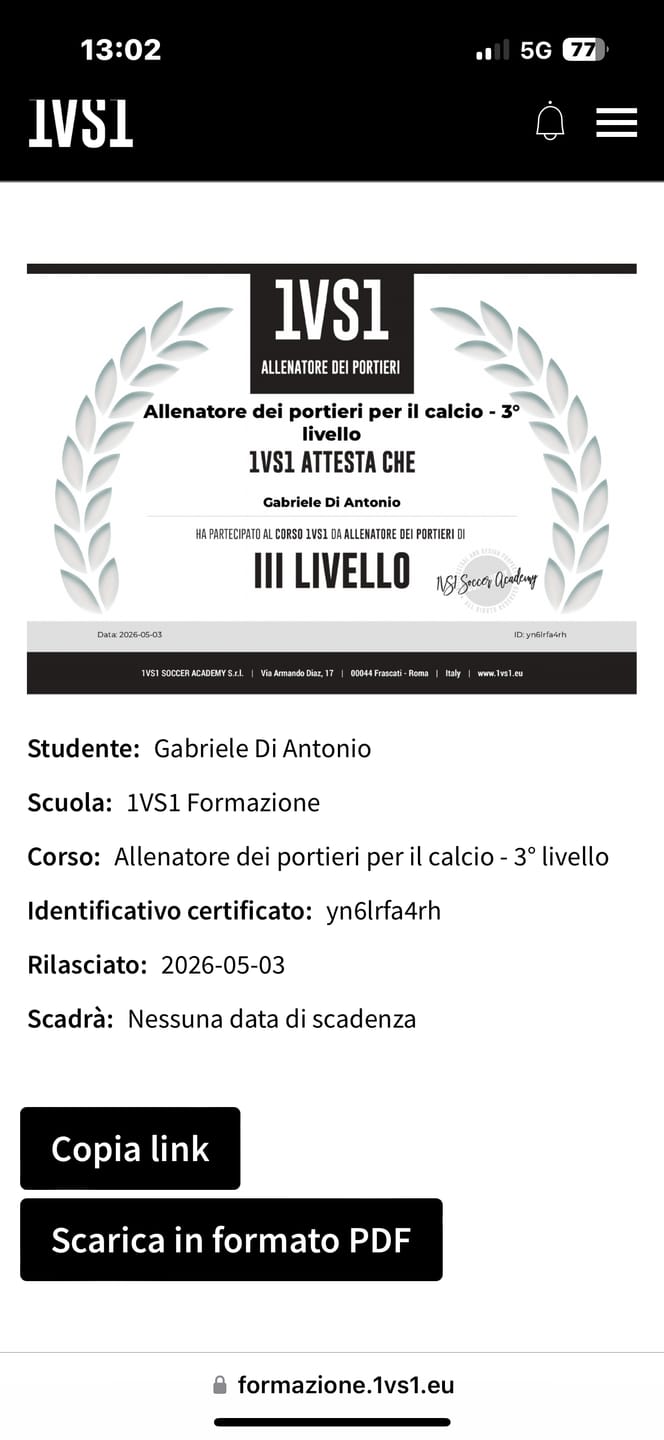 Customer photo review of Pacchetto corsi online allenatore dei portieri per il calcio - 1°+2°+3° livello