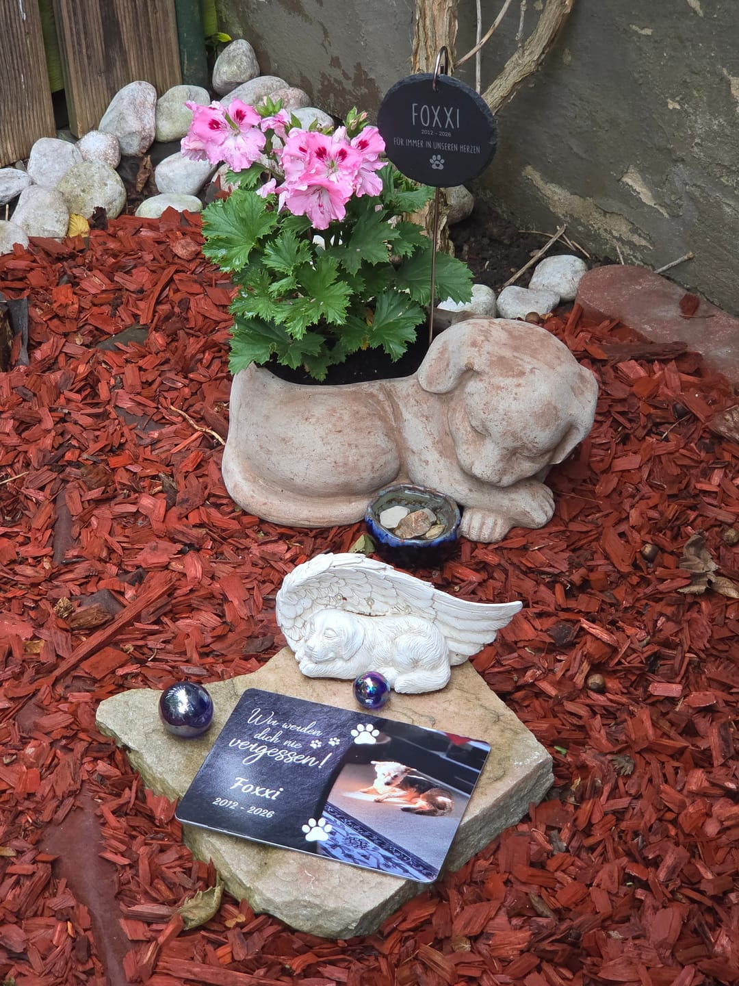 Customer photo review of Hunde Gedenktafel mit Foto & Spruch (UV- & Wetterfest)
