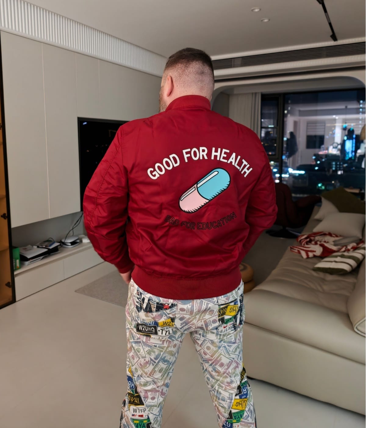 Customer photo review of “Good For Health” Bomber Jacket