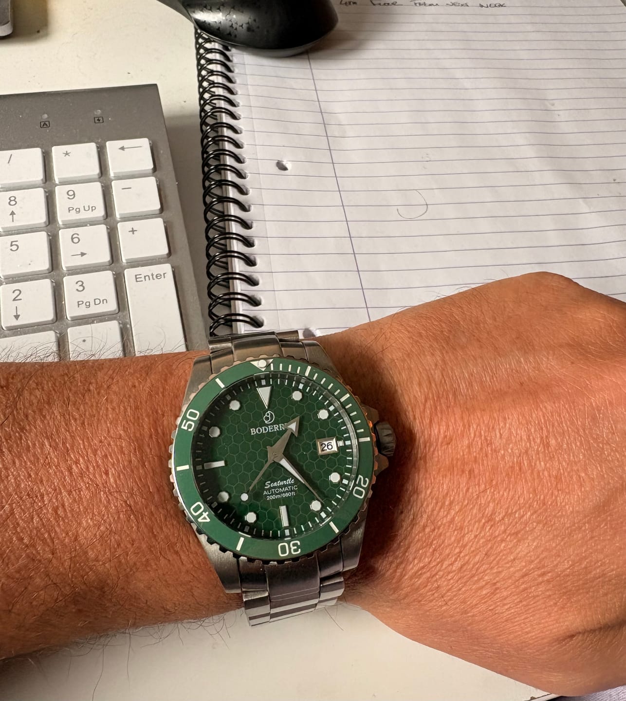 Customer photo review of SEATURTLE.OCEAN(TITANIUM) - Automatic Titanium Diver Watch | Turtle Green/Ti-bracelet