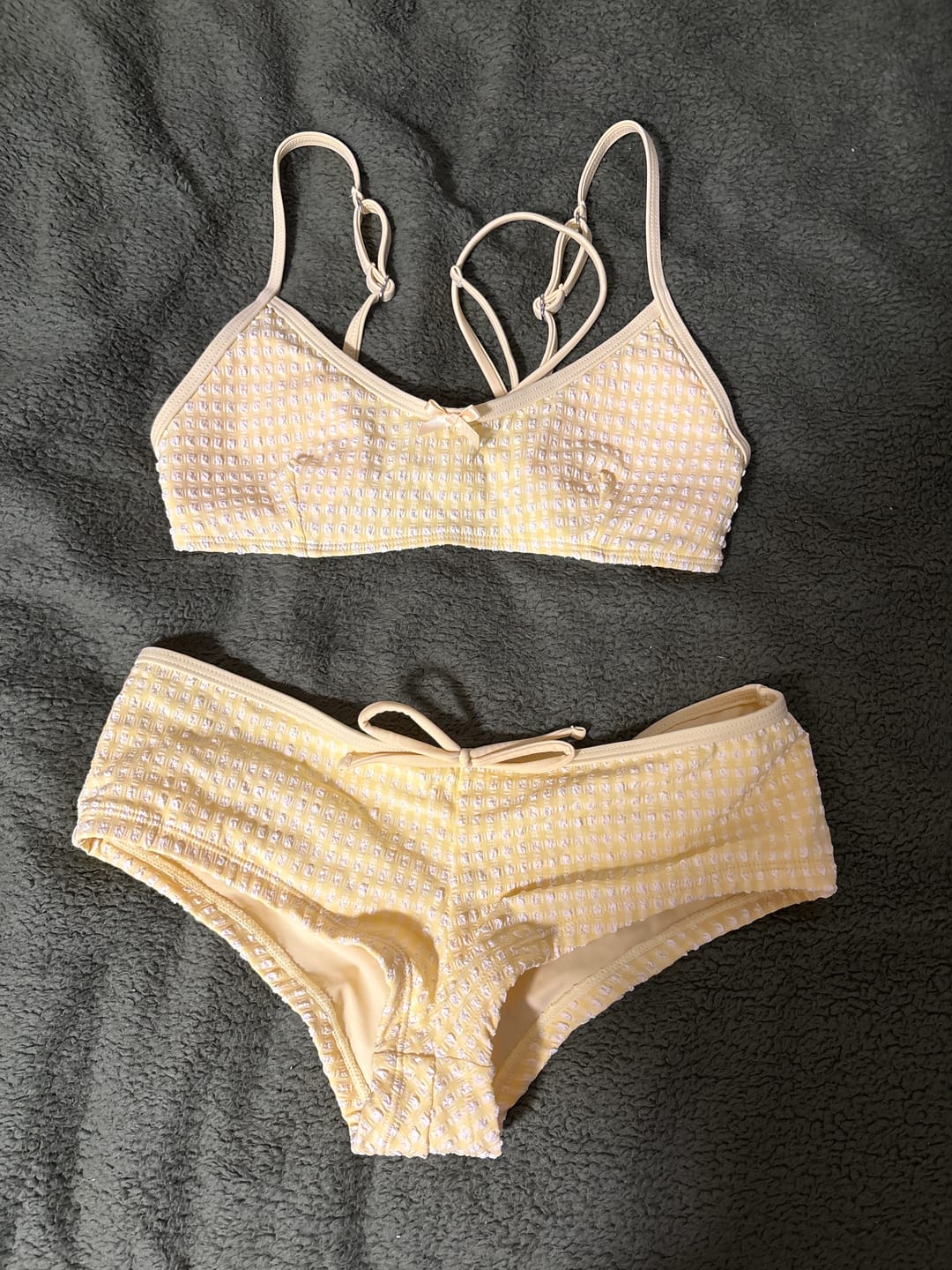 Customer photo review of Seamolly Gingham Textured Bowknot Bralette Boyshorts Bikini Set