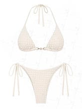 Customer photo review of Seamolly Textured Faux Pearl Decor Halter Triangle Tie Side Bikini Set