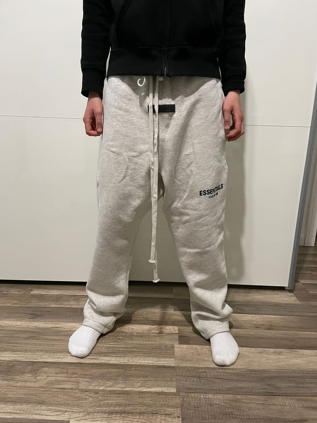 Customer photo review of Fear of God Essentials Sweatpants Light Oatmeal Relaxed (Flared)