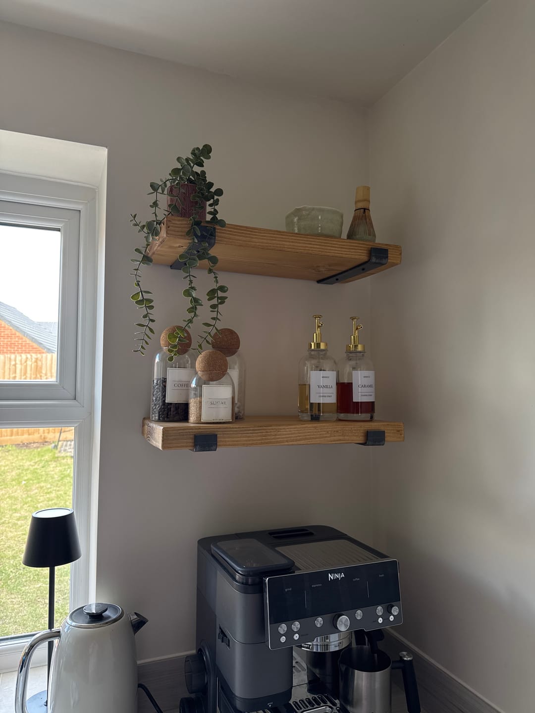 Customer photo review of Set of 2 | Rustic Wooden Wall Shelves with Industrial Style Bracket | 22.5cm depth