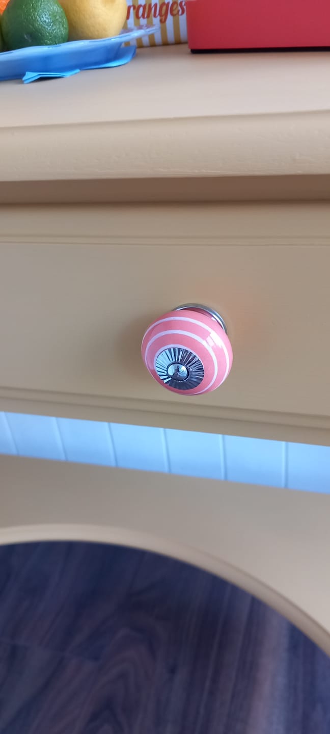 Customer photo review of Ceramic Cupboard Knob Orange with White Stripes
