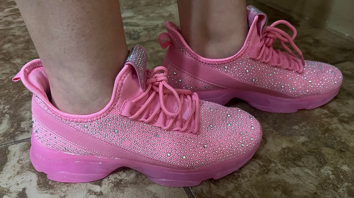 Customer photo review of Lucky Step Rhinestone Mesh Slip-On Sneakers