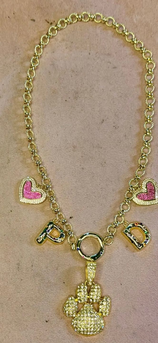 Customer photo review of Custom Carabiner - Toggle -Large Lobster Clasp Necklace- 1-20+ Charms- 18 Karat Plated Gold- Stainless Steel- Custom Length- Back Closure