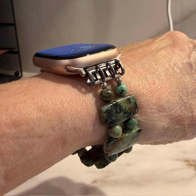 Customer photo review of Emerald Moss Taxoite Apple Watch Strap