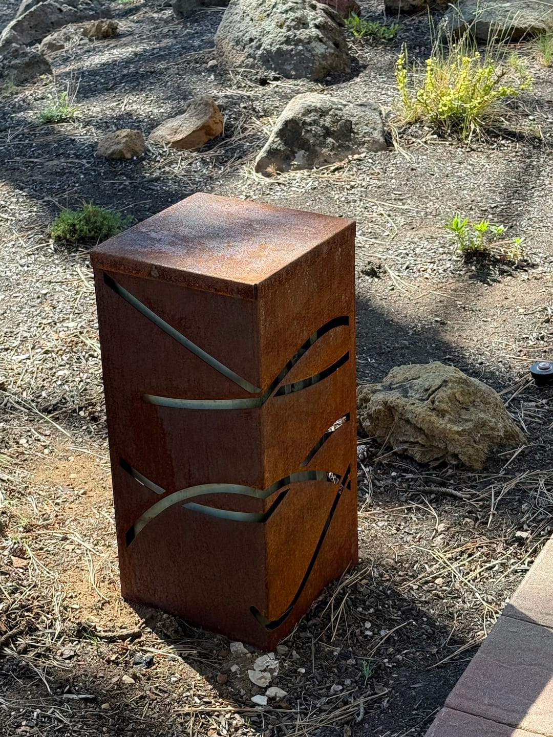 Customer photo review of Garden Column Lid or Planter Top – Rusted Steel Accessory for Maker Table Garden Columns | Handmade in Tennessee