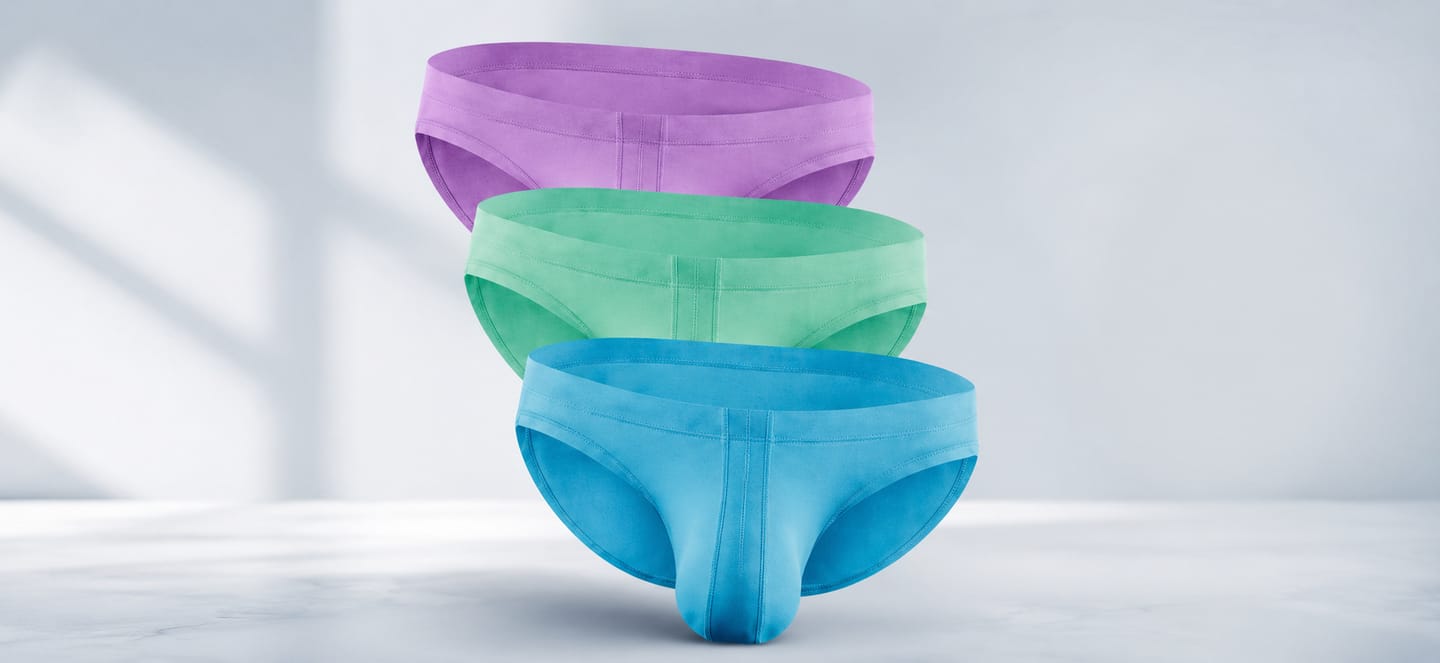 Customer photo review of Modal 0in Ares Ascent Low-Rise Bikini Briefs No Fly 3pk Lavender/Aqua/Bright Blue