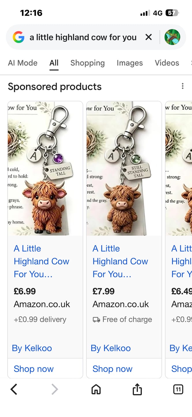 Customer photo review of 🐮A Little Highland Cow For You Keychain: Your Daily Reminder of Quiet Strength