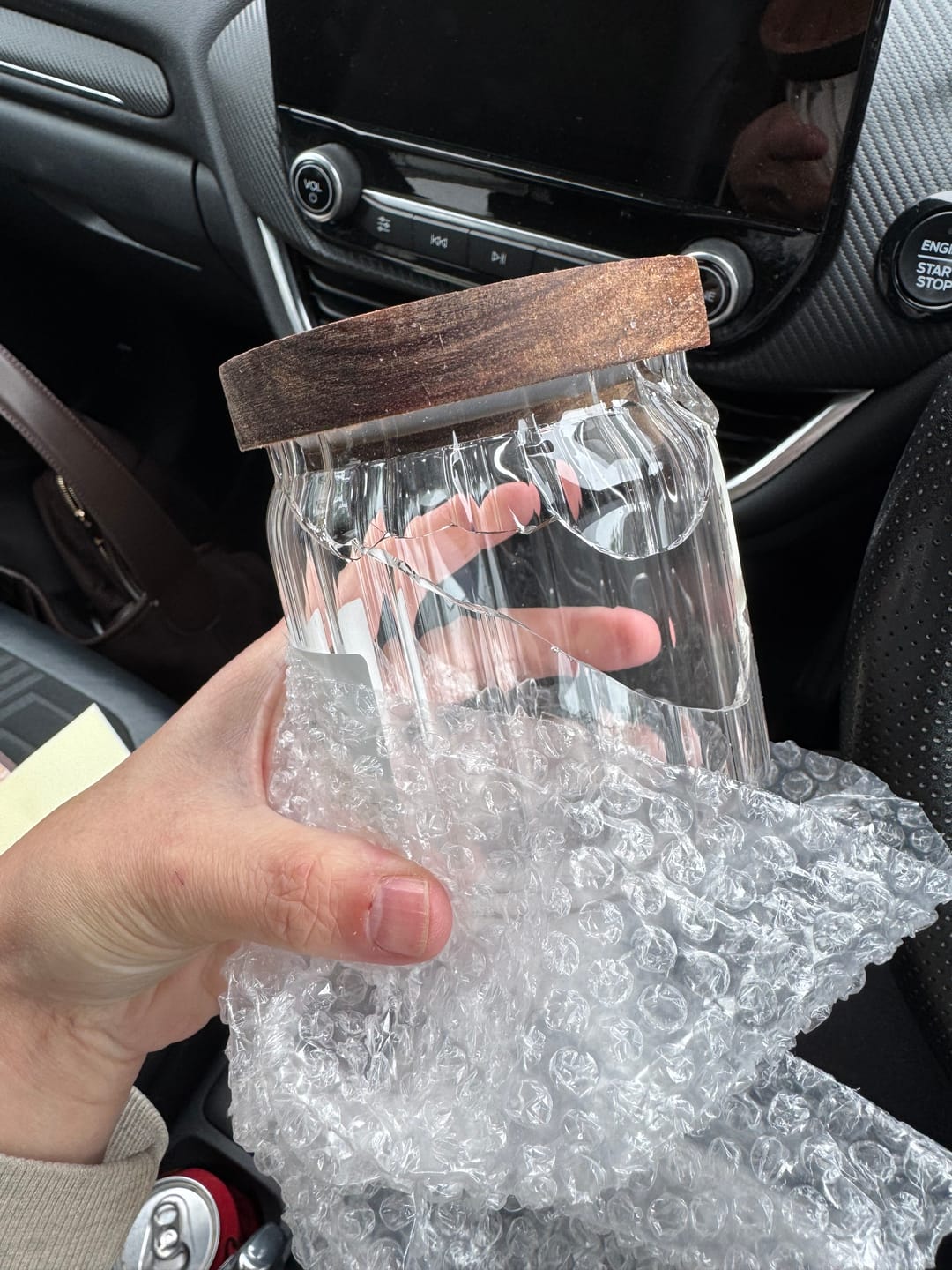 Customer photo review of Ribbed Set of 3 Acacia Glass Jars Tea, Coffee and Sugar 450 ML