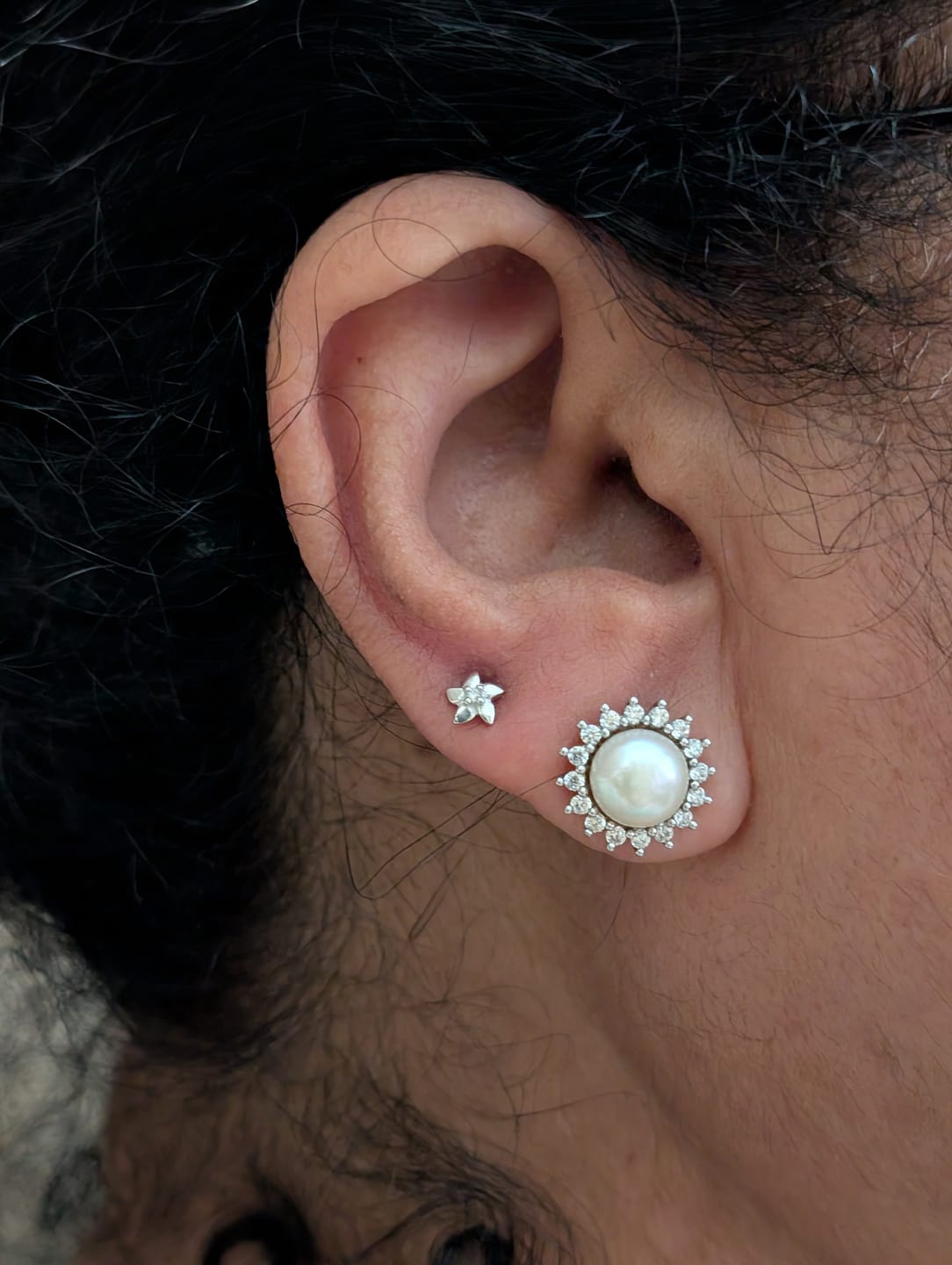Customer photo review of Silver Flower Bloom Earrings