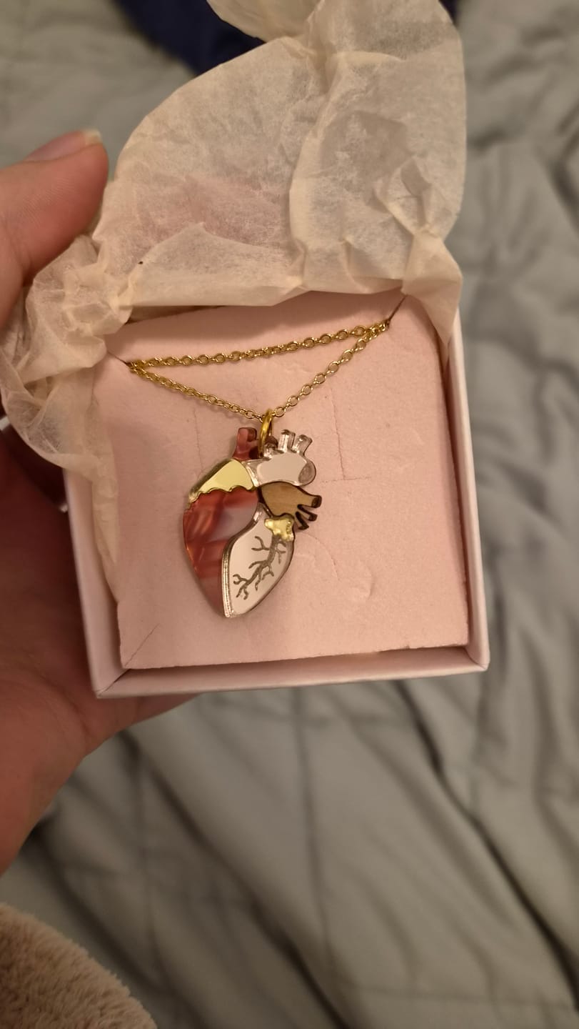 Customer photo review of Anatomical Heart Pendant Necklace - Rose Gold