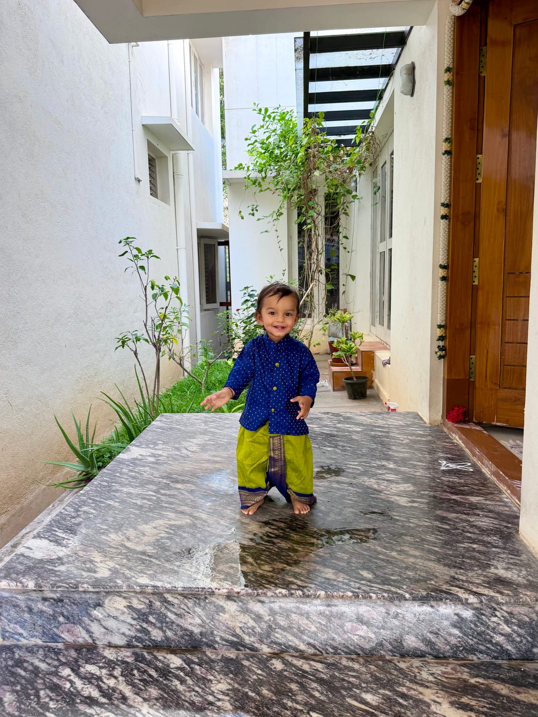 Customer photo review of Light green and navy blue embroidered kurta dhoti ethnic dress for baby boy
