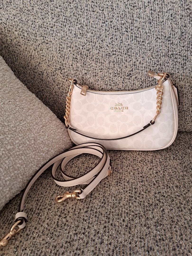 Customer photo review of Coach Women's Teri Shoulder Bag In Signature Canvas Gold/White/Chalk