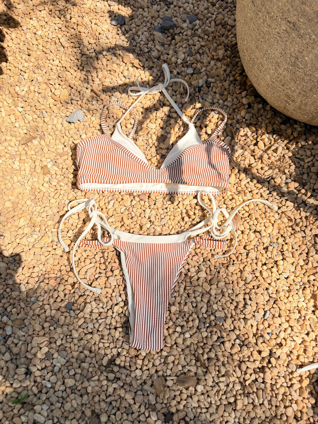 Customer photo review of Seamolly Contrast Color Striped String Double Layer Bikini Set