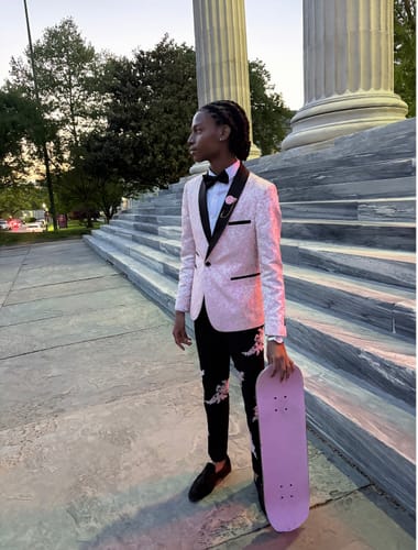 Customer photo review of Men's 2-Piece Pink Jacquard Embroidery Paisley Suit