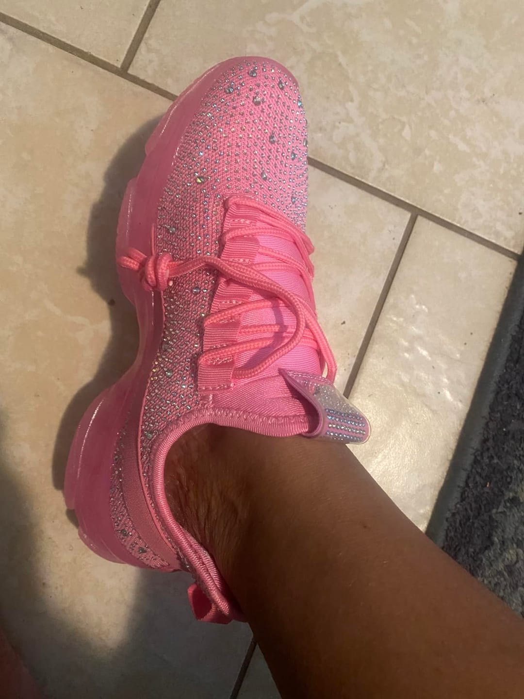 Customer photo review of Lucky Step Rhinestone Mesh Slip-On Sneakers