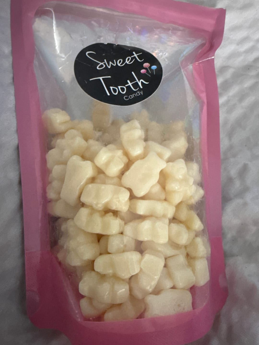 Customer photo review of White Strawberry Banana Gummy Bears - 5LB