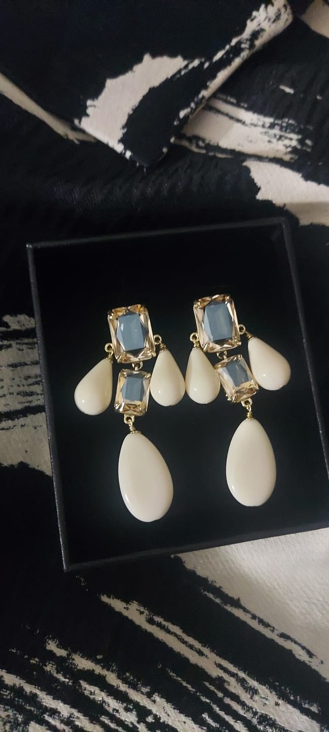 Customer photo review of HEIDI DAUS® “Riviera Radiance” Crystal & Resin Drop Earrings