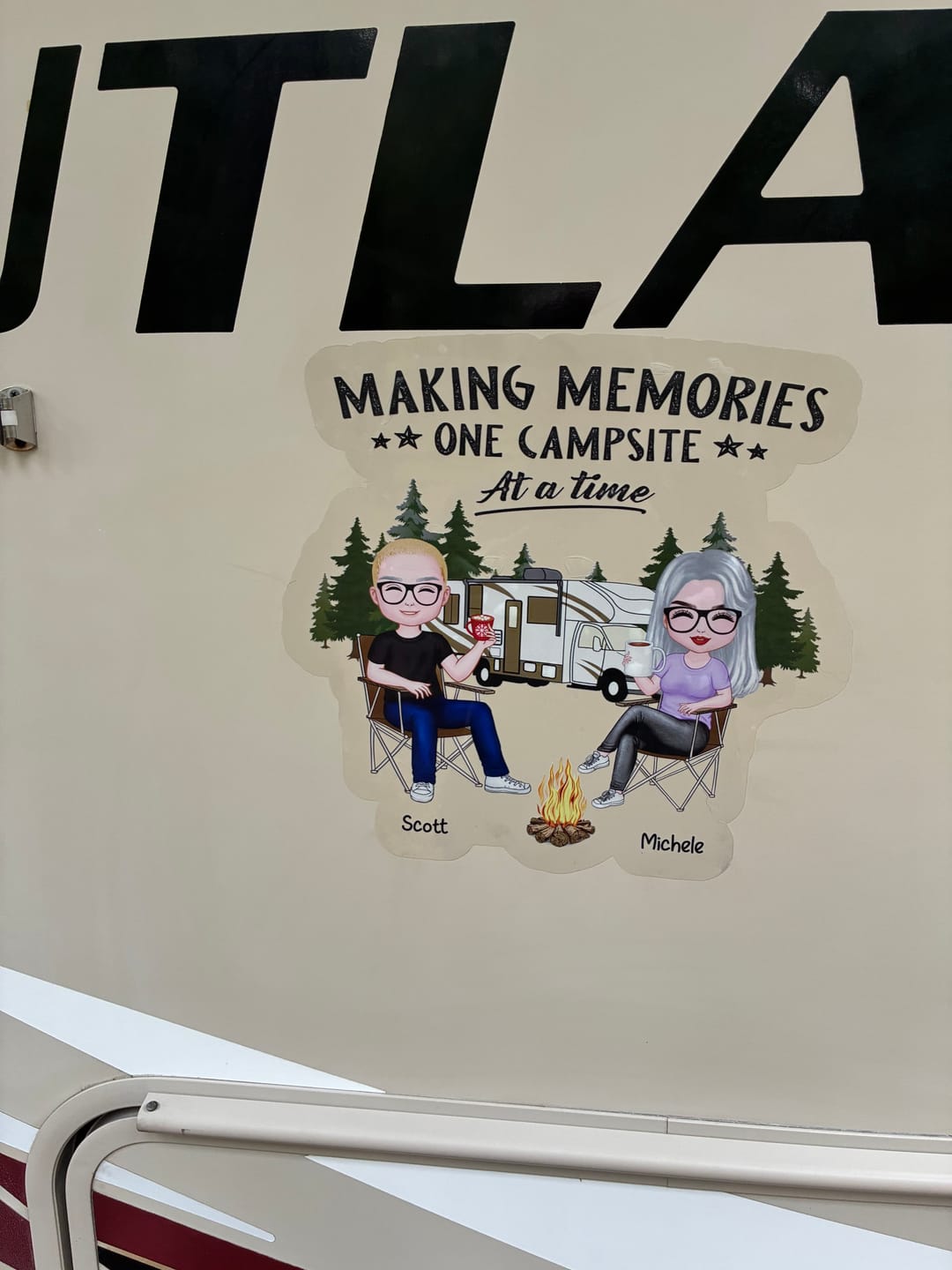 Customer photo review of Camping Partners For Life Doll Couple Sitting Personalized RV Decal