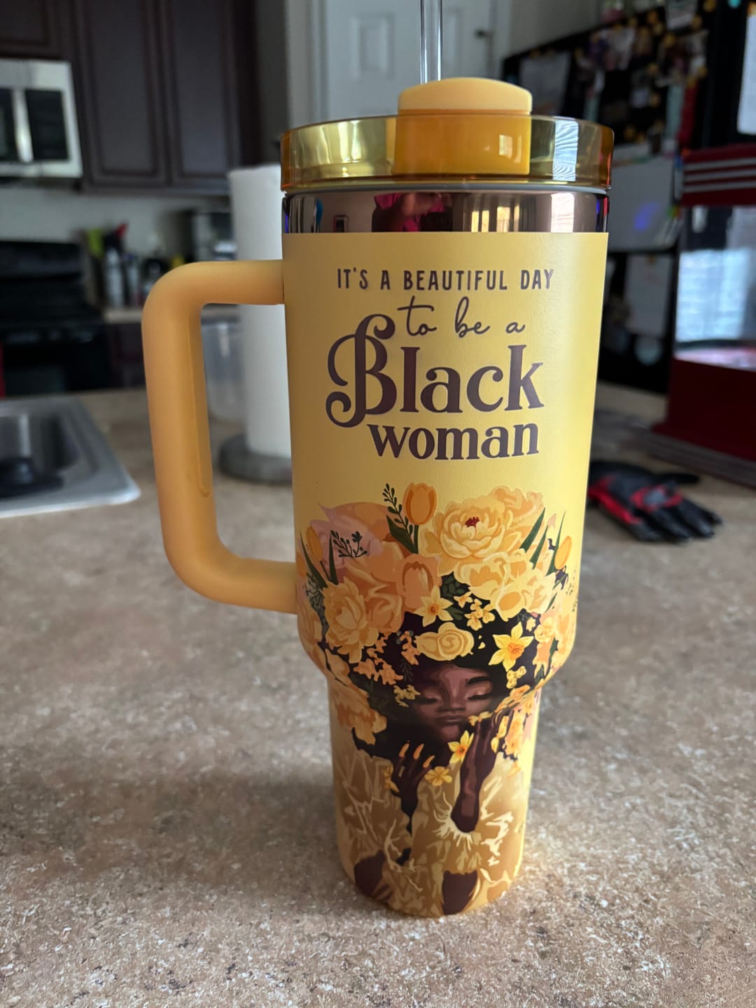 Customer photo review of Daffodil “Royalty Blossomed” Insulated Tumbler – "It’s a Beautiful Day to be a Black Woman"