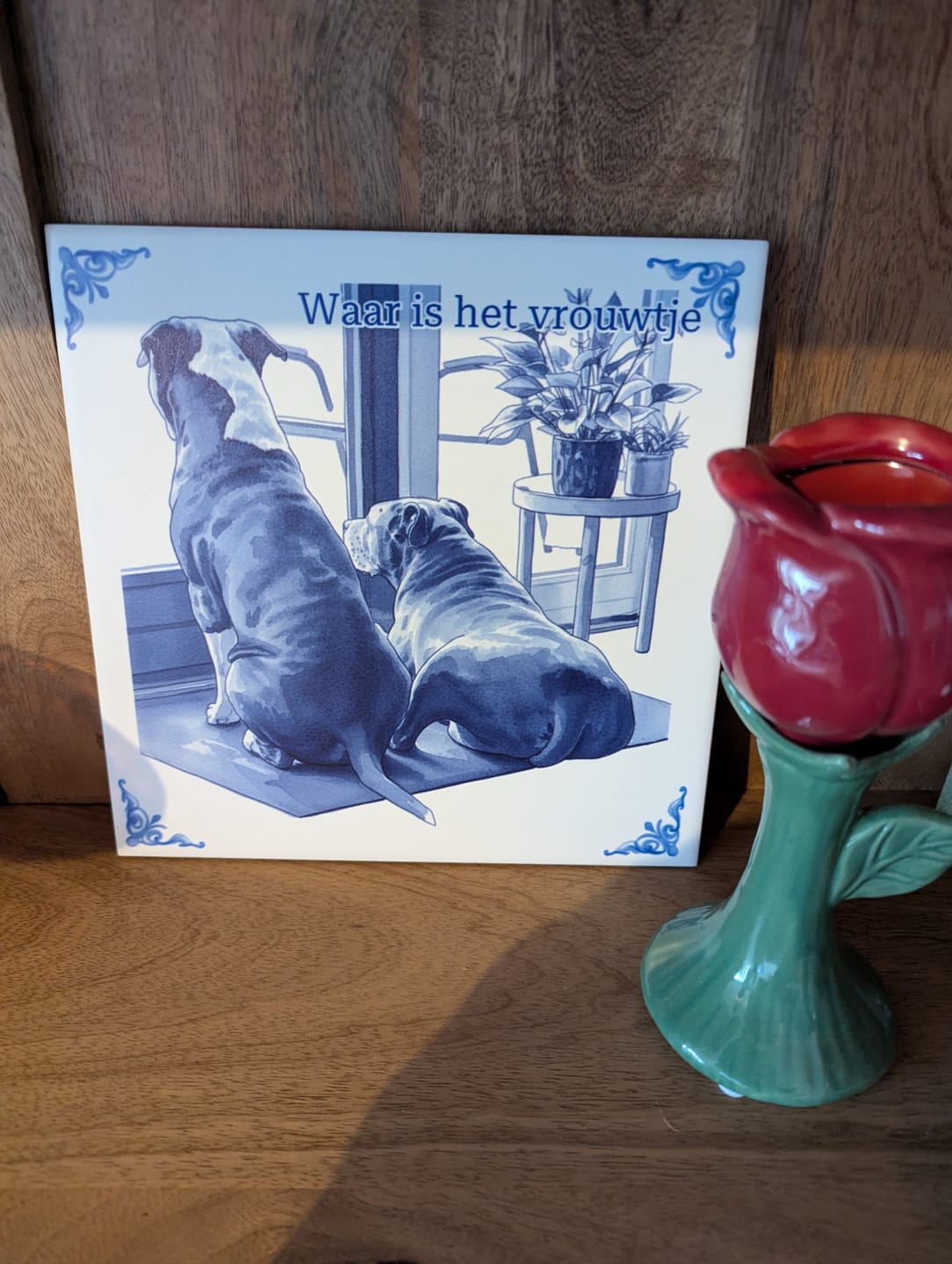 Customer photo review of Gepersonaliseerd Delfts Blauw tegeltje met foto en tekst