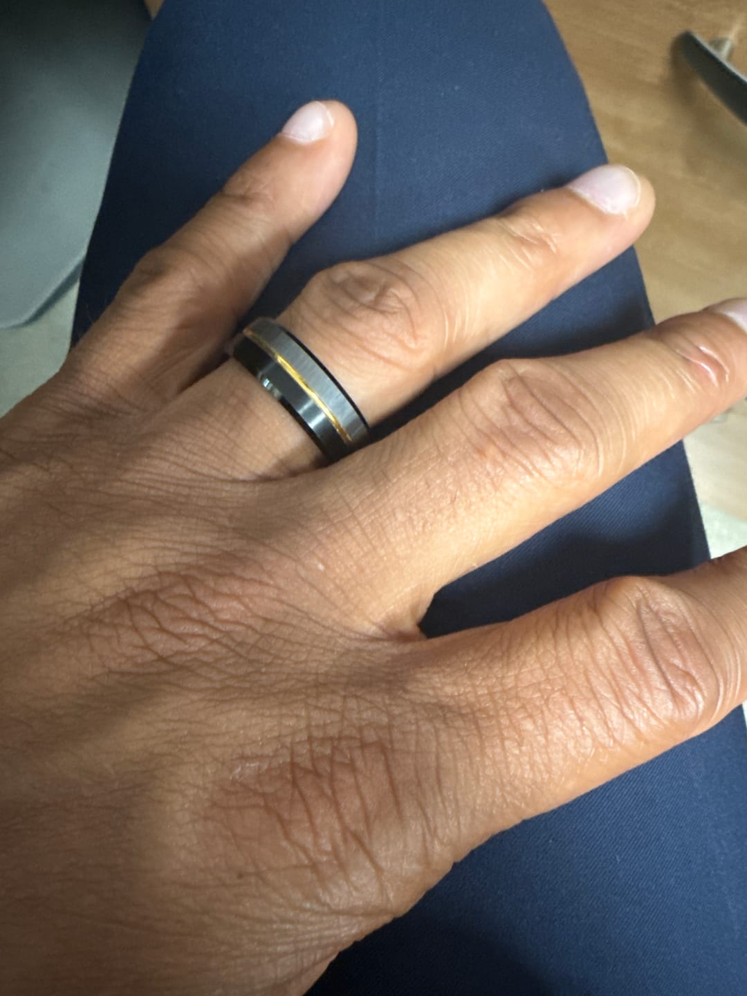 Customer photo review of 8MM - Black & Gold Tungsten Ring Matte Finish Brushed Laser Horizontal Grain