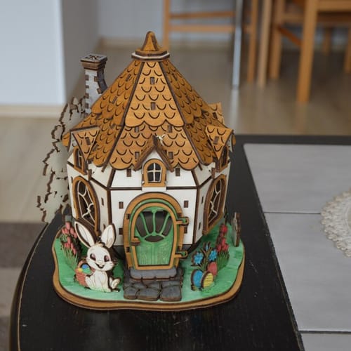 Customer photo review of Easter bunny house candle holder laser cut svg file