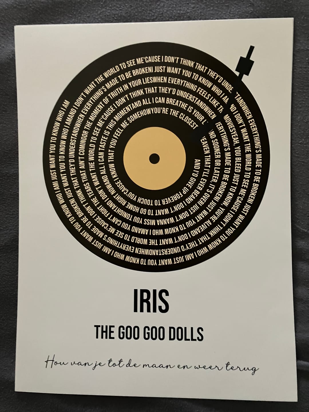 Customer photo review of Vinyl Songtekst Poster met Songtekst en Namen