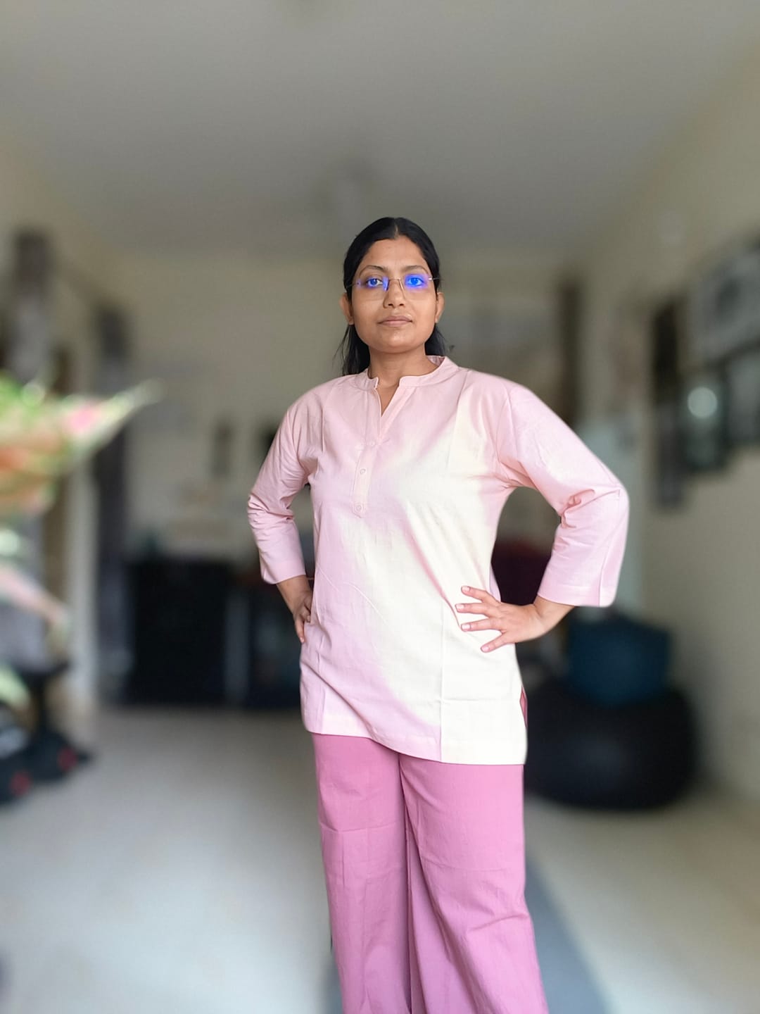 Customer photo review of Women Salmon Pink Airy Linen Short Kurta