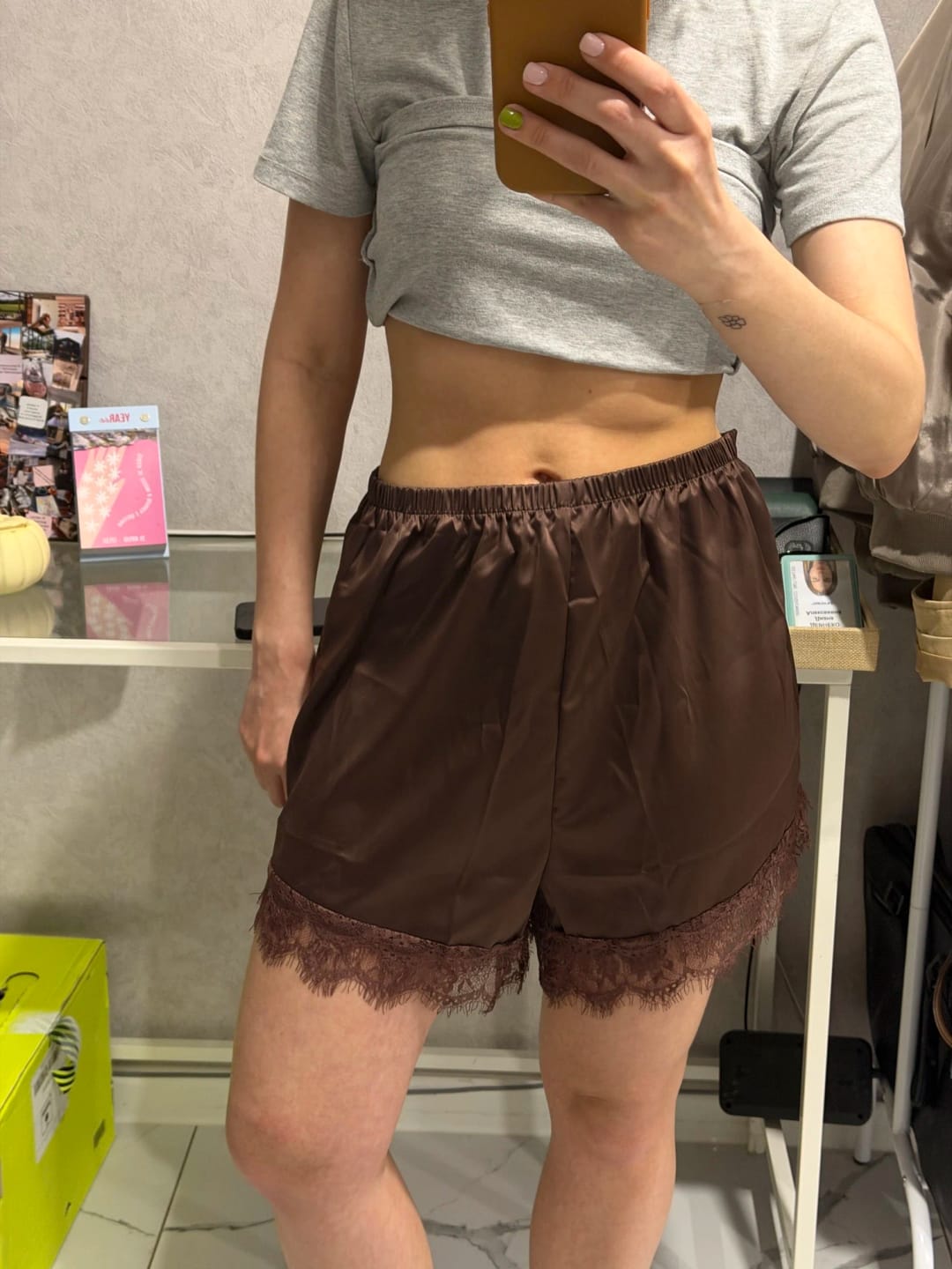 Customer photo review of Suzette Lace Satin Shorts