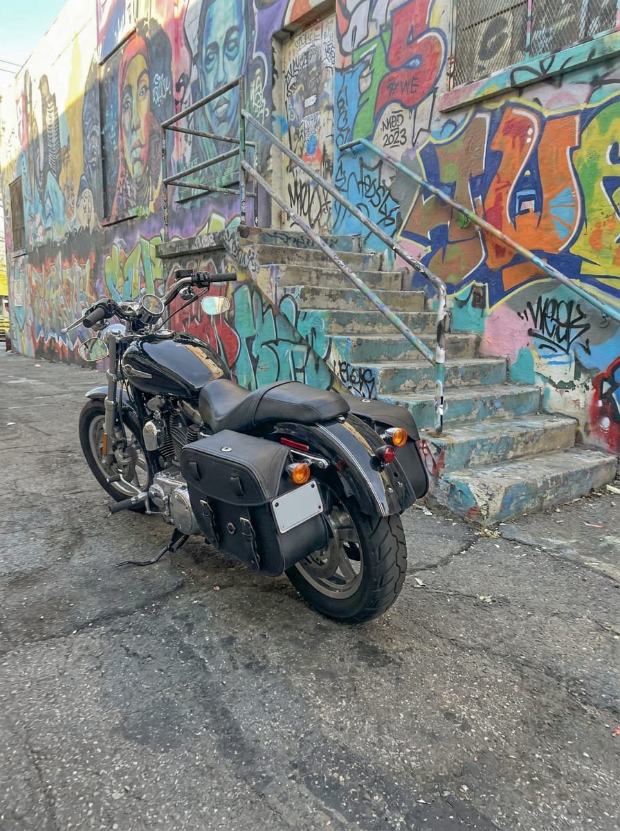 Customer photo review of 25L - Arch Large Shock Cutout Leather Motorcycle Saddlebags for Harley Sportster 1200 Custom XL1200C/XLH1200C