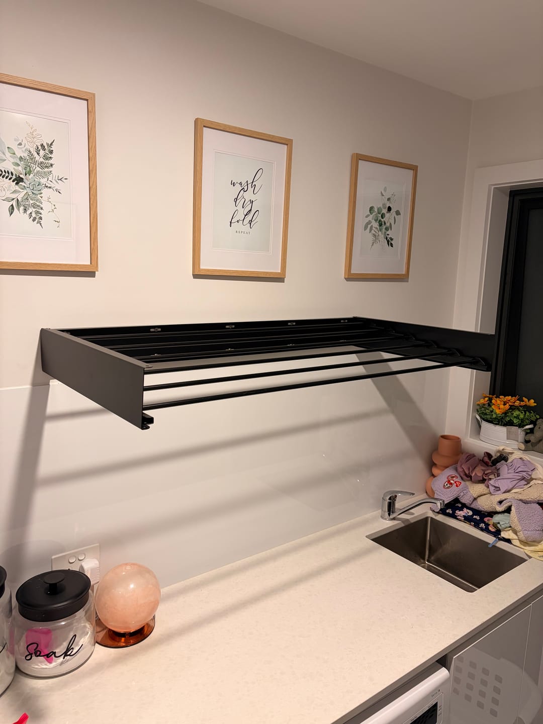 Customer photo review of Wall Mounted Drying Rack - Foldable Indoor and Outdoor Drying Rack