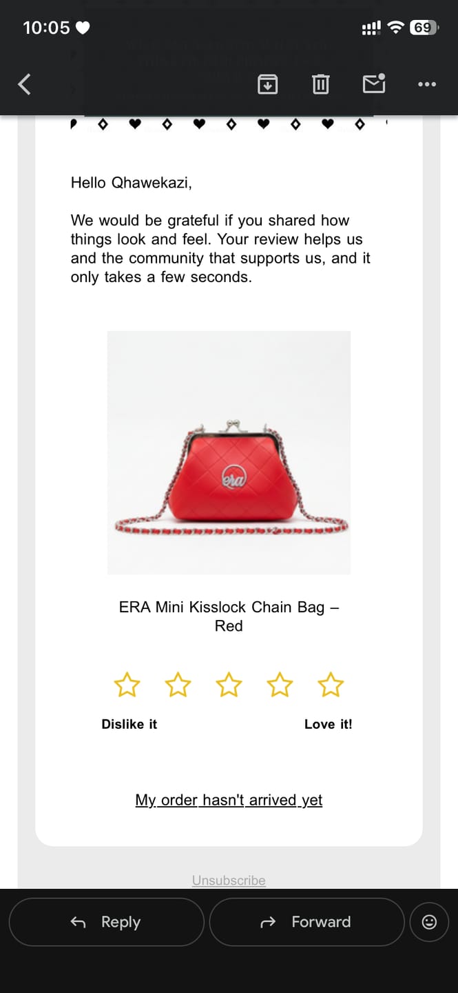 Customer photo review of ERA Mini Kisslock Chain Bag – Red
