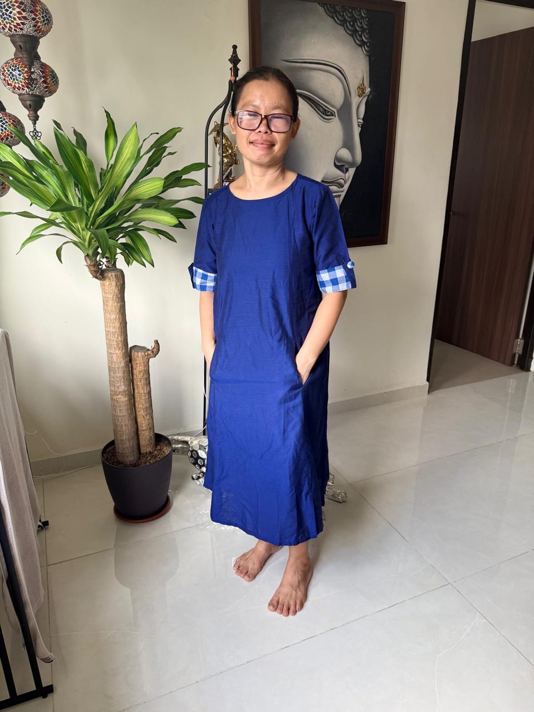 Customer photo review of Sapphire Glow Silk Slub  Dress With Pockets