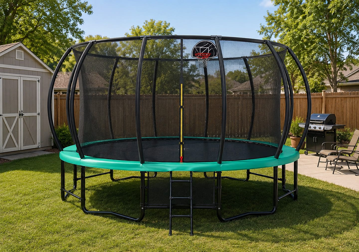 Customer photo review of MERSCO 16FT Green Pumpkin Trampoline - Extra Sturdy Family Size