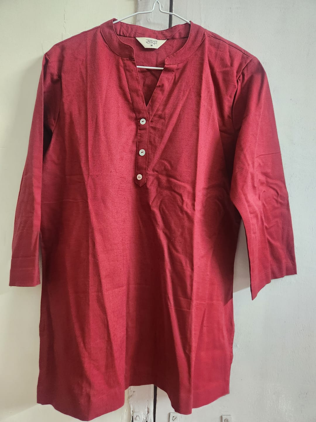 Customer photo review of Women Maroon Airy Linen Short Kurta