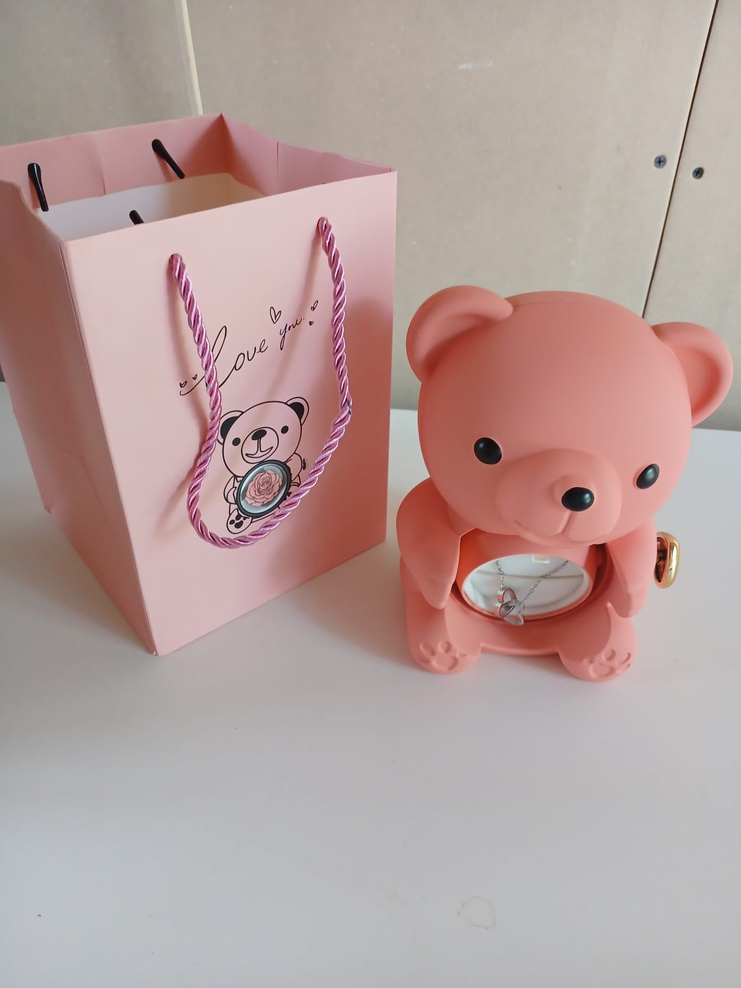 Customer photo review of Eternal Rose Bear & Personalized Necklace