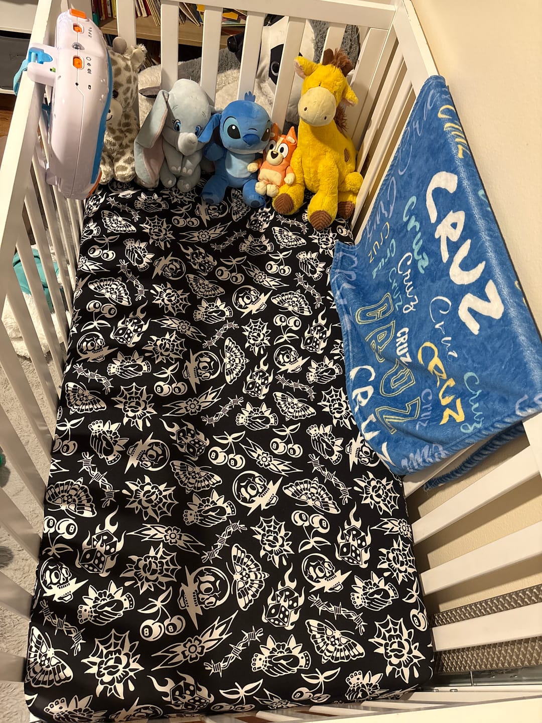 Customer photo review of Bamboo Crib Sheet in Bad Boy [Midnight Edition]