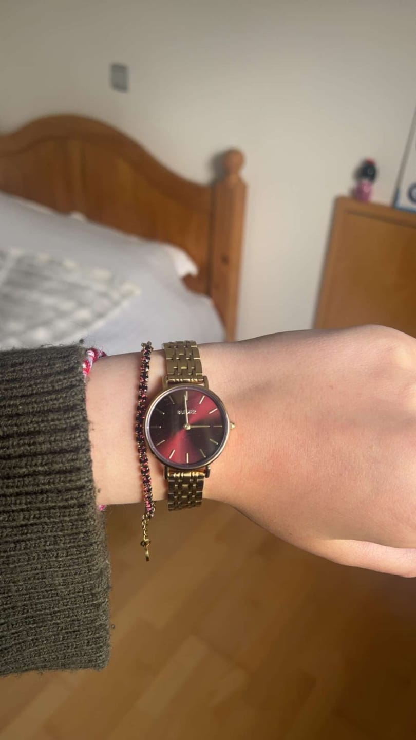 Customer photo review of Ruby Petite Gold Burgundy