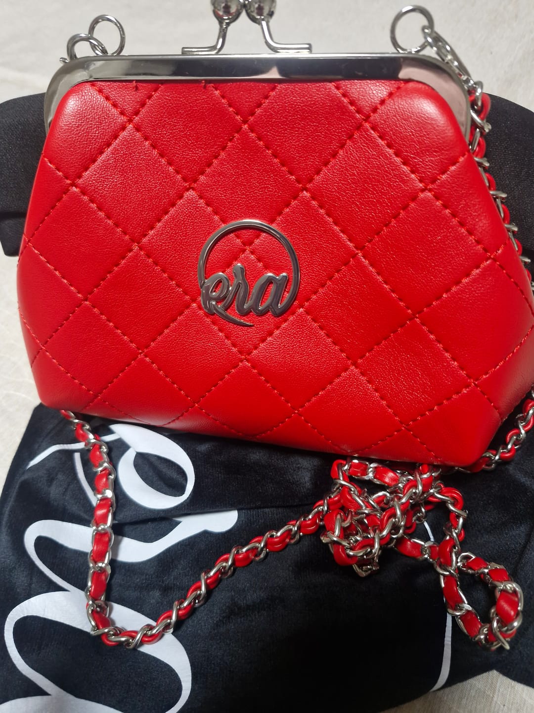 Customer photo review of ERA Mini Kisslock Chain Bag – Red