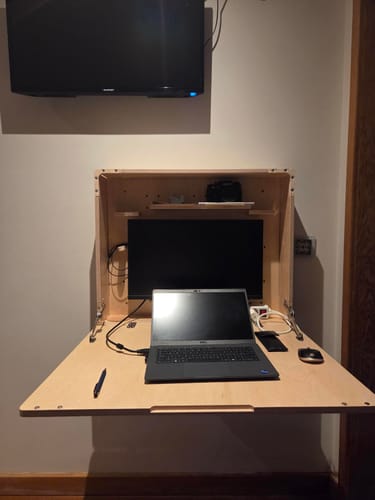Customer photo review of Wall Mounted Fold Down Desk | Plywood Floating Workspace with Shelves