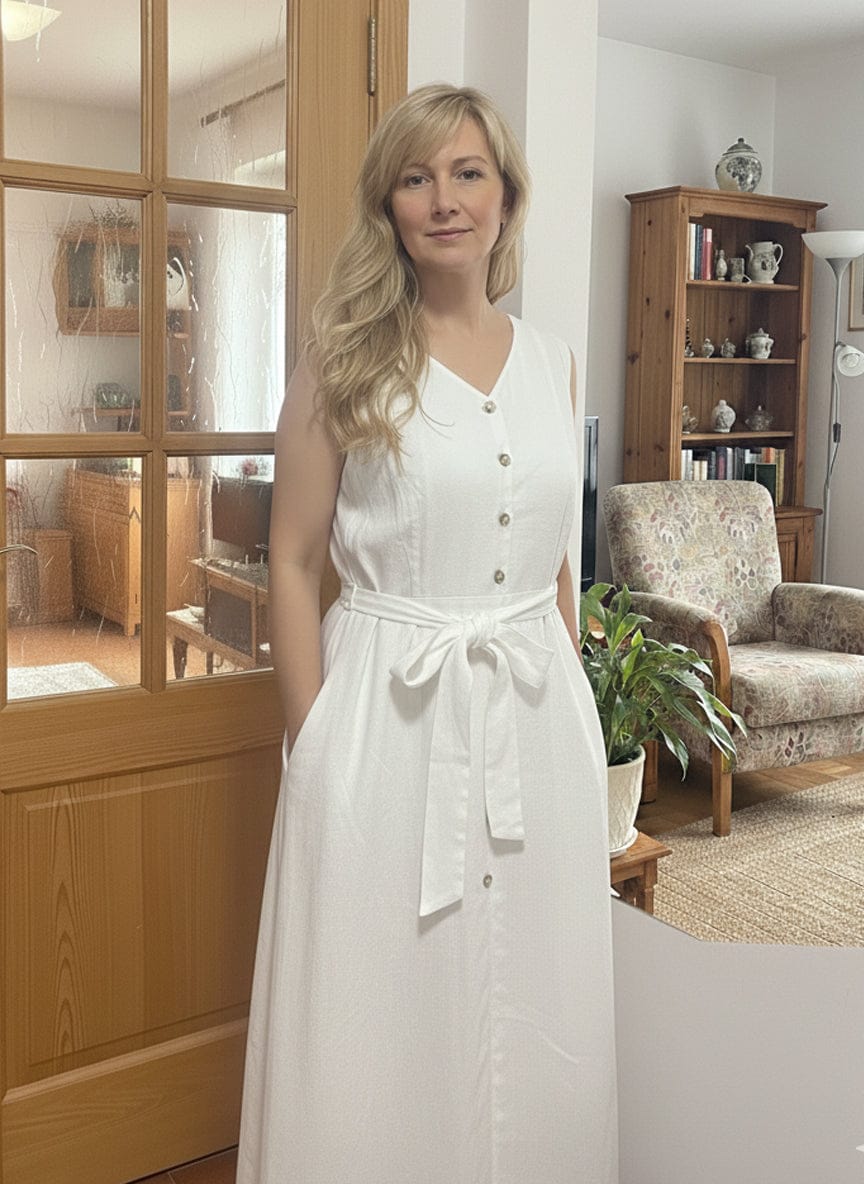 Customer photo review of Yeese Plus Size Women's Linen V-Neck Dresses With Belted
