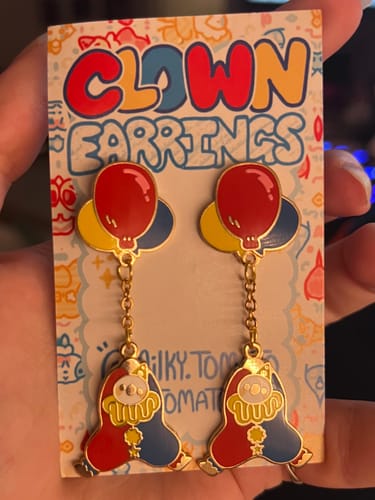 Customer photo review of Dangling Clown Earrings