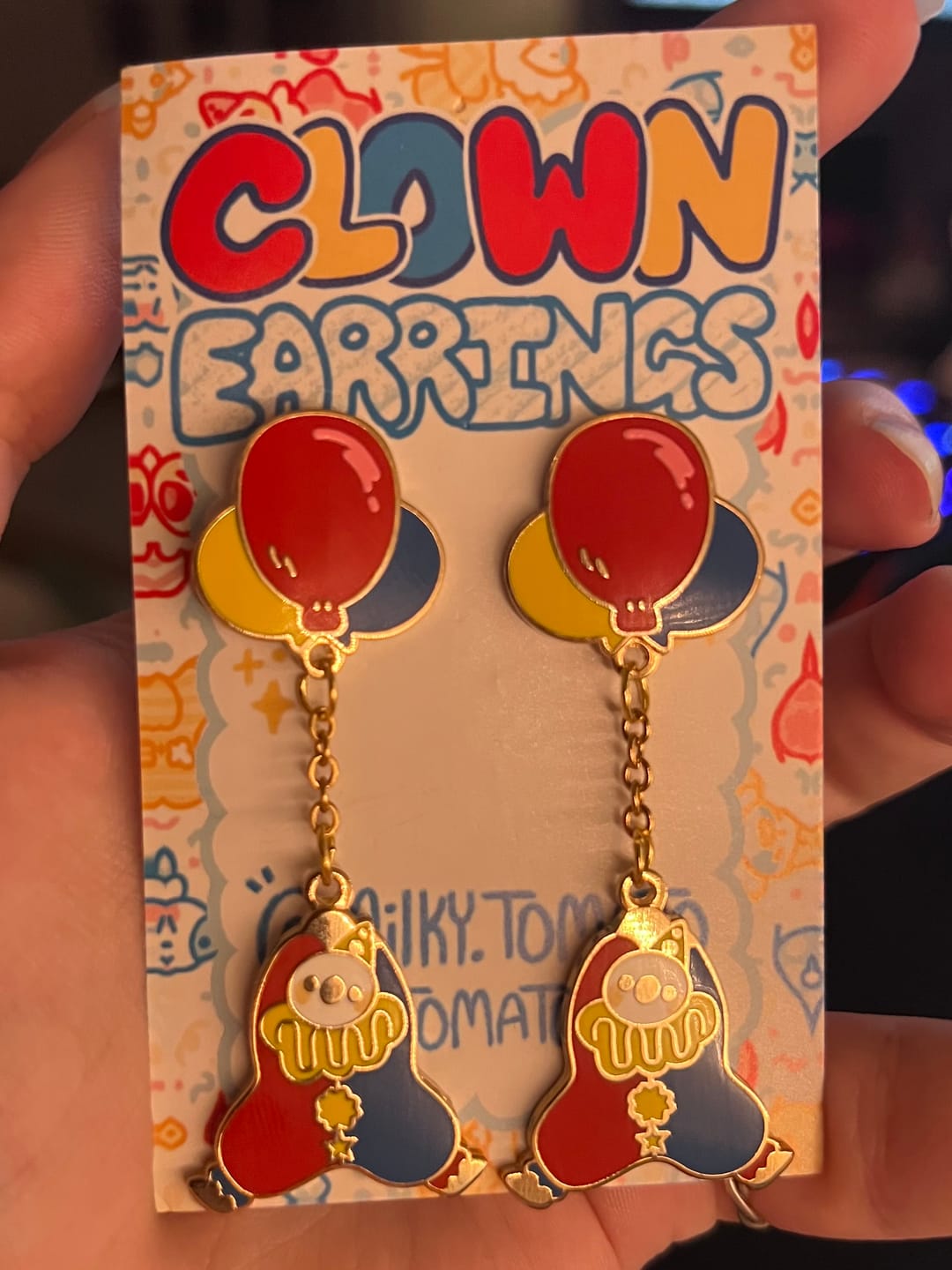 Customer photo review of Dangling Clown Earrings